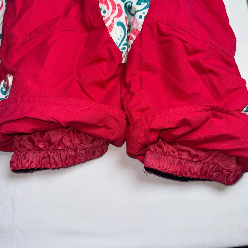 Gagou Tagou Girls 3T Snowsuit Set Floral Hooded Jacket and Red Bib Snow Pants